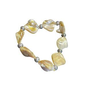 Natural Iridescent Shell Nugget Stretch Bracelet Boho Chic Beach Jewelry stretch